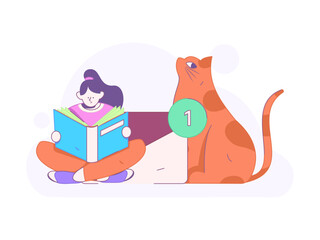 World Book Day Reading Character Flat Vector Concept Operation Hand Drawn Illustration
