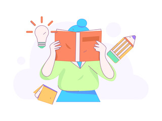 World Book Day Reading Character Flat Vector Concept Operation Hand Drawn Illustration
