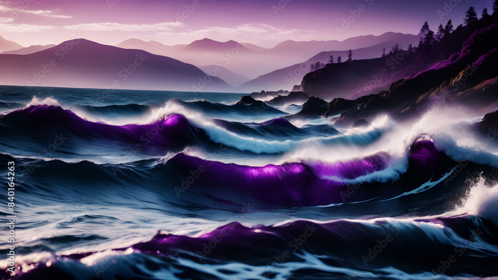 Poster create an abstract background featuring mystical waves in deep purples and indigo, with subtle hints