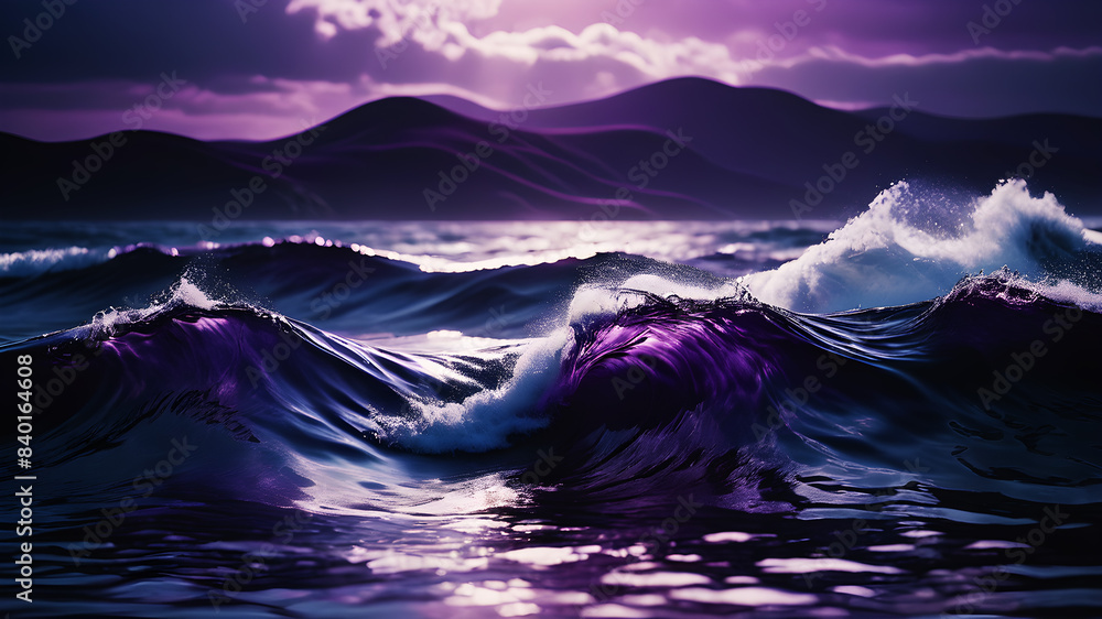 Poster create an abstract background featuring mystical waves in deep purples and indigo, with subtle hints