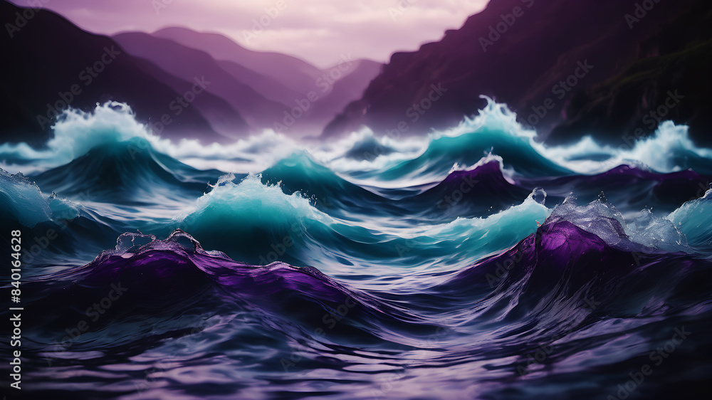 Poster create an abstract background featuring mystical waves in deep purples and indigo, with subtle hints
