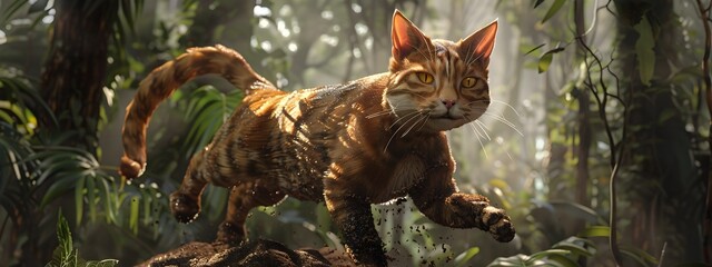 Obraz premium Superhero Cat with Mystical Forest Powers in 3D Render