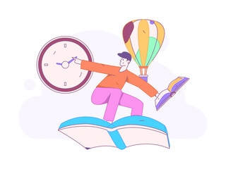 World Book Day Reading Character Flat Vector Concept Operation Hand Drawn Illustration
