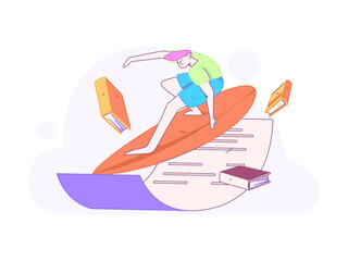 World Book Day Reading Character Flat Vector Concept Operation Hand Drawn Illustration
