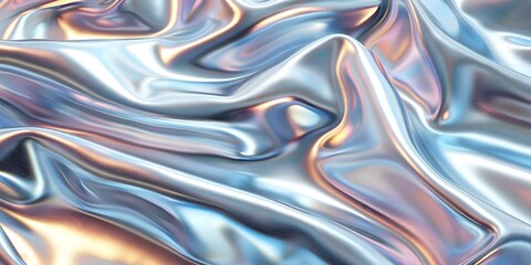 Obraz premium Iridescent silver holographic chrome foil wallpaper with a trendy vaporwave texture. Concept Iridescent, Silver, Holographic, Chrome Foil, Vaporwave Texture