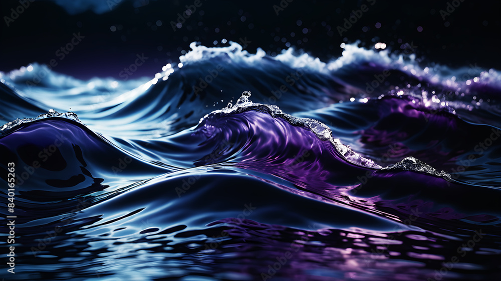 Poster create an abstract background featuring mystical waves in deep purples and indigo, with subtle hints