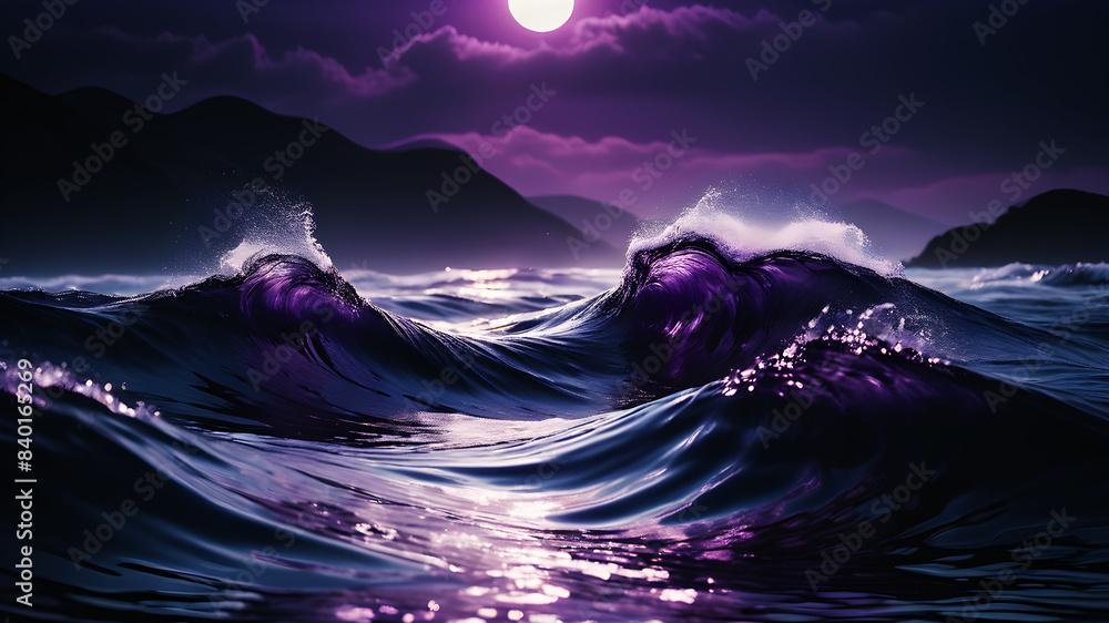 Poster create an abstract background featuring mystical waves in deep purples and indigo, with subtle hints