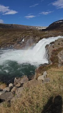 Dynjandi is the most famous and beautiful waterfall of the West Fjords in Iceland. Panorama
