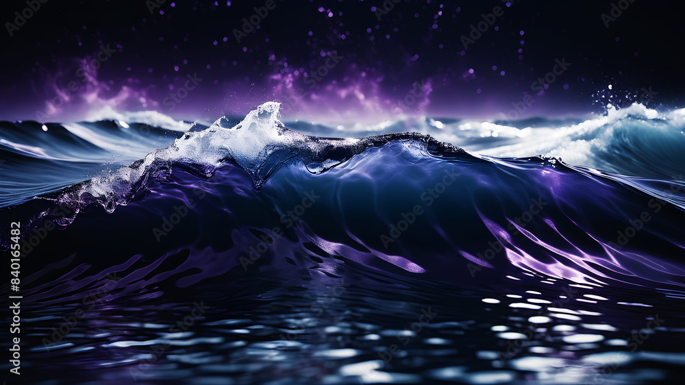 Poster create an abstract background featuring mystical waves in deep purples and indigo, with subtle hints