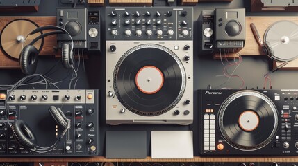 Dynamic DJ Setup with Blank Business Cards Mixing Music and Networking in Style