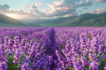 Fototapeta premium Aromatic lavender fields in bloom, symbolizing relaxation and beauty. 