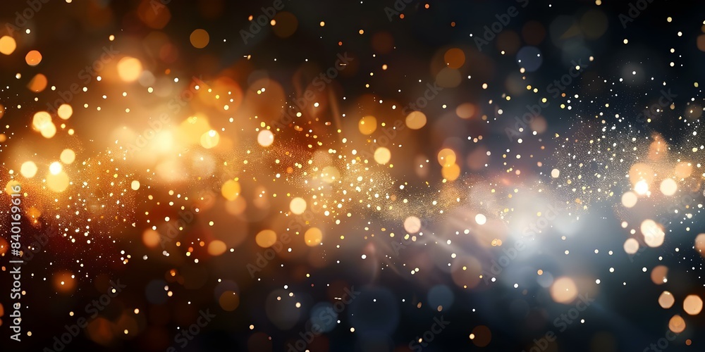 Poster abstract dark background with neon bokeh particles and sparkles confetti explosion. concept neon bok