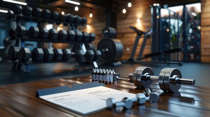 Fototapeta premium Powerful Gym Essentials Business Cards Weights and Protein Supplements for Competitive Bodybuilders