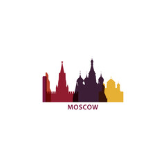 Moscow skyline, downtown panorama logo, logotype. Russia capital city badge contour, isolated vector pictogram with cathedral, monuments, landmarks, skyscrapers