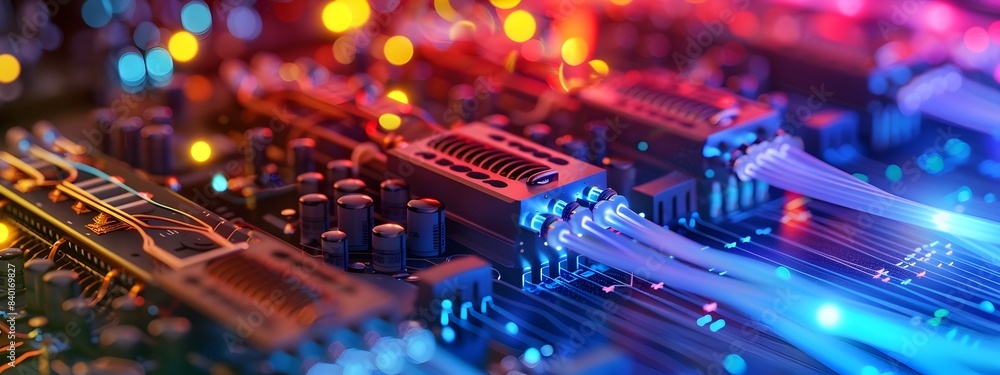 Poster detailed of a fiber optic network layout showing the interconnected connection and transmission of