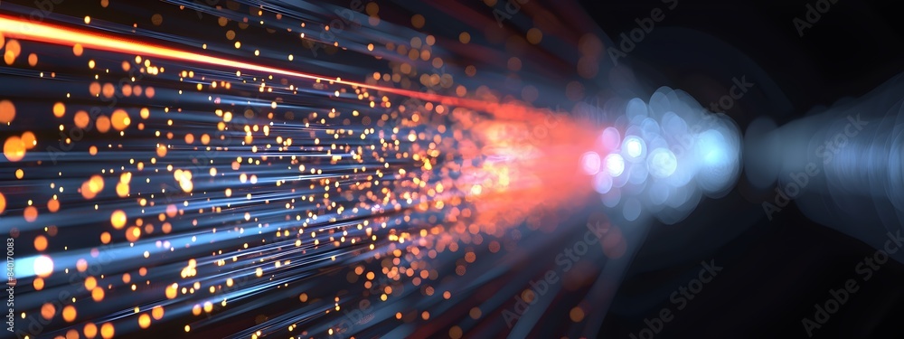 Poster fiber optic signal transmission path 3d rendered visualization of digital data flow