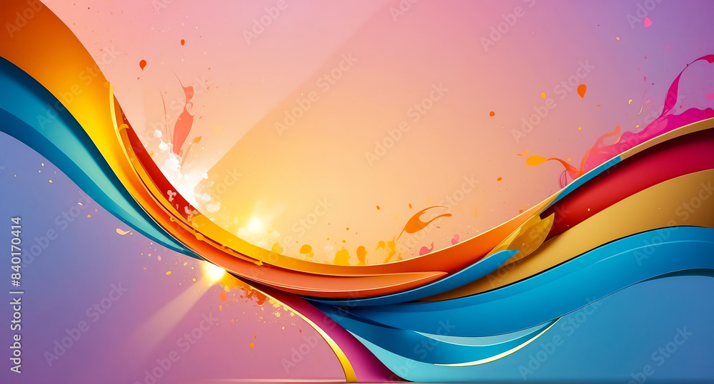 Poster colorful abstract background with wavy lines and paint splashes