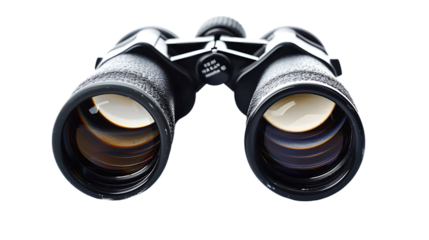 Black binoculars lying isolated on transparent background