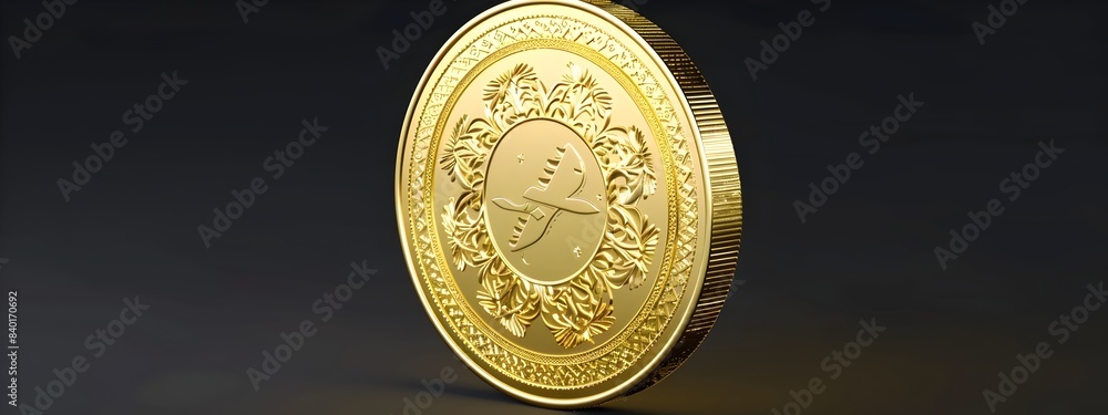 Poster gleaming golden embossed coin a 3d rendered of a valuable metallic currency symbol