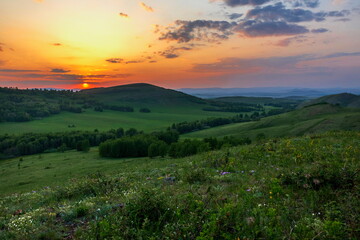 mountain landscapes of the Irandyk ridge in the Southern Urals on a summer day