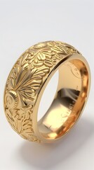 Fototapeta premium Luxurious Gold Ring with Intricate Engravings and Sparkling Details