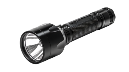black flashlight isolated on transparent background