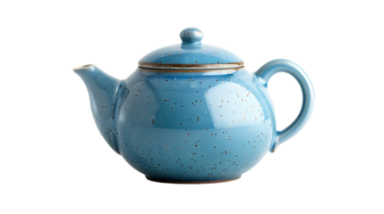 Blue ceramic teapot isolated on transparent background
