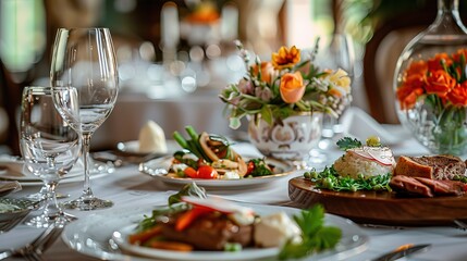 Luxury food service, main course served at a restaurant or formal dinner event in classic English style
