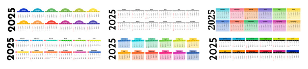 Calendar for 2025 isolated on a white background