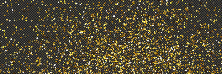 Gold glittering dust with stars on transparent backdrop