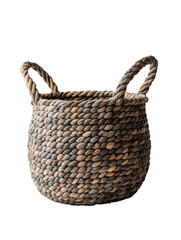 A beautifully crafted, woven basket with sturdy handles, perfect for home decor or storage solutions in any room.