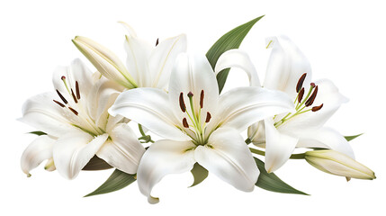 Bouquet of white lilies isolated on transparent background