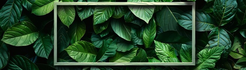 Fototapeta premium Minimalist frame surrounded by lush green leaves, a peaceful and simple expression of natures beauty in a modern art style