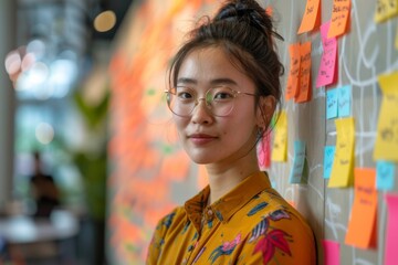 Woman facing wall sticky notes
