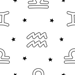 Astrological signs of the zodiac. Seamless pattern. Coloring Page. Vector drawing. Design ornaments.