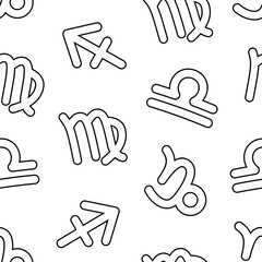 Astrological signs of the zodiac. Seamless pattern. Coloring Page. Vector drawing. Design ornaments.