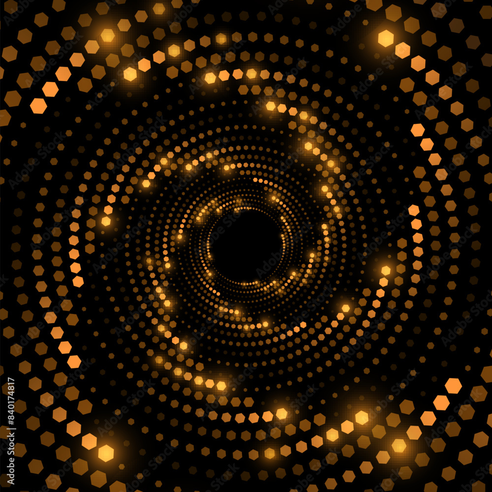 Poster abstract swirling circles of futuristic glowing hexagons. big data visualization into cyberspace. vo