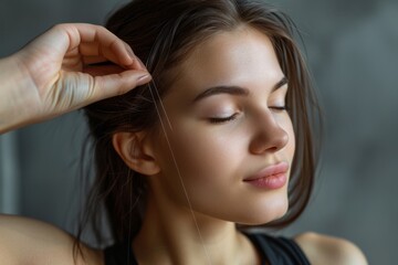 Fototapeta premium Long-haired woman holding string