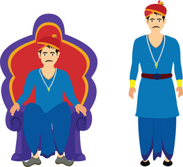 Indian prince character model sheet for 2d cartoon. King 2d cartoon character set design. indian male cartoon character