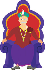 Indian king sitting on a throne . King sitting pose for cartoon animation