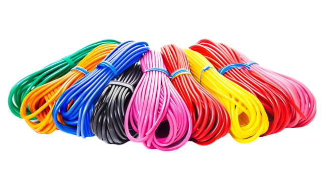 Colorful cables wires isolated on transparent background
