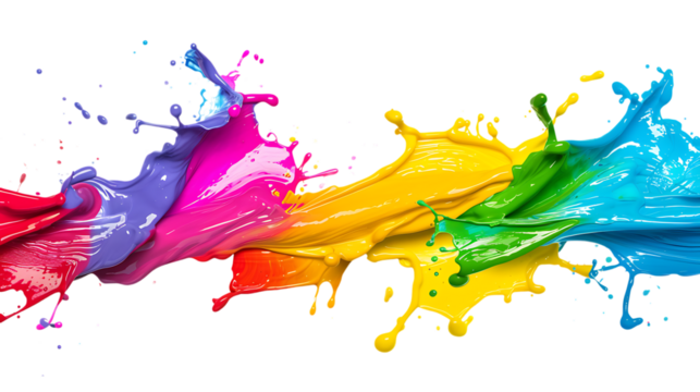 Colorful paint splashes isolated on transparent background