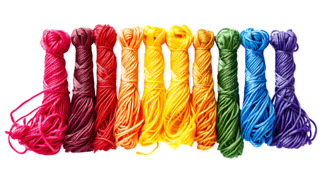 Colourful embroidery threads isolated on transparent background