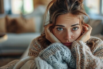 Woman sweater couch sitting