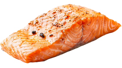 Cooked salmon fillet isolated on transparent background