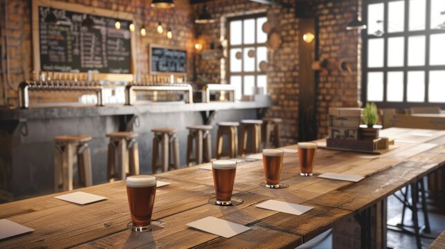 Craft Beer Taproom Rustic Charm and Artisanal Flavors Blank Business Cards Draft Beer Taps and Daily Brews on Wooden Tables