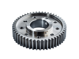 Close-up of a precision metal gear, perfect for engineering, manufacturing, and machinery concepts. High-quality, detailed image.