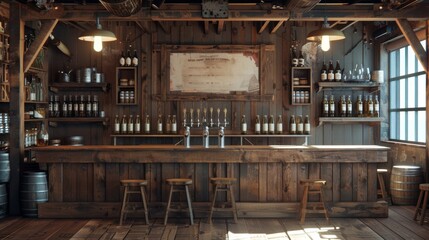 Fototapeta premium Craft Beer Haven Tap Into Flavorful Possibilities at a Rustic Brewery Bar