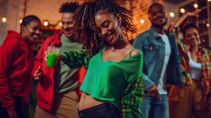 The friends dancing at party