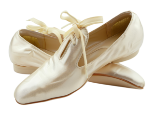 Elegant satin ballet shoes with ribbons isolated on a white background, perfect for dance and ballet-themed projects.